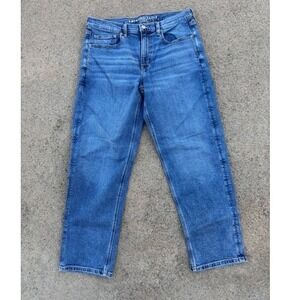 American Eagle Mom Jeans Womens 12 Short Medium Wash Blue Stretch Straight Leg